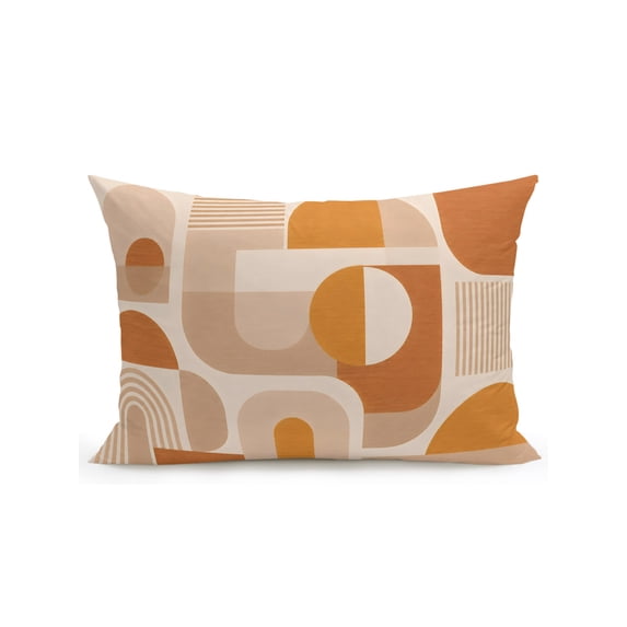 Outdoor Pillows Waterproof, Orange Beige Geometric Bedding Throw Pillows with Insert for Couch Sofa Bed, Middle Century Abstract Boho Lines 12x20 Inch Pillowcases Decorative Patio Pillow Set of 1