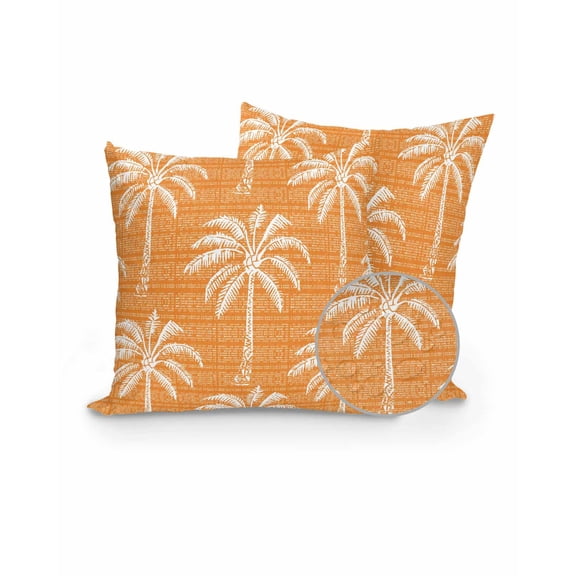 Outdoor Pillows Waterproof, Orange Palm Tree Throw Pillows with Inserts Included, Summer Botanical Tropical Tree Indoor Outdoor Decorative Lumbar Pillow for Bed/Couch/Patio 16"x16", 2Pcs