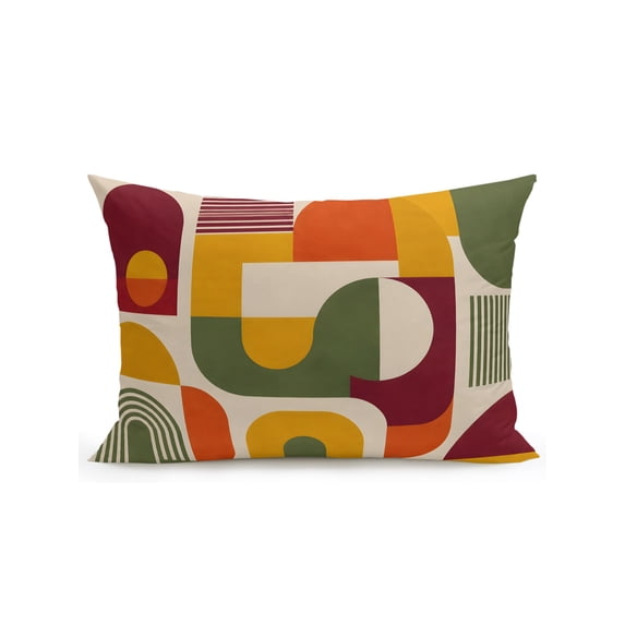 Outdoor Pillows Waterproof, Orange Red Geometric Bedding Throw Pillows with Insert for Couch Sofa Bed, Middle Century Abstract Boho Lines 12x20 Inch Pillowcases Decorative Patio Pillow Set of 1