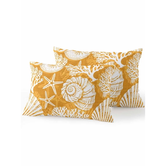Outdoor Pillows Waterproof, Orange Yellow Starfish Coastal Bedding Throw Pillows with Insert for Couch Sofa Bed, Ocean Nautical Beach Coral Shell 12x20 Inch Pillowcases Patio Pillow Set of 2
