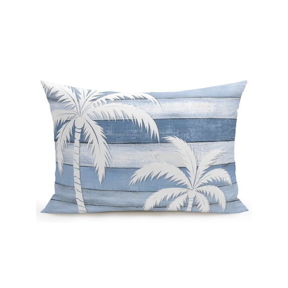 Outdoor Pillows Waterproof, Palm Tree Bedding Throw Pillows with Insert for Couch Sofa Bed, Coastal Tropical Coconut Plants Blue Wooden 12x20 Inch Pillowcases Decorative Camping Patio Pillow Set of 1
