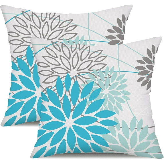 Outdoor Pillows Waterproof Pillow Covers 20x20 Set of 2 Blue Floral Decorative Throw Pillows Summer Pillow Covers Outdoor Pillows for Patio Furniture DFX