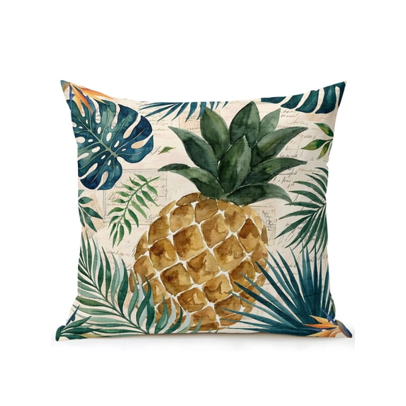 Outdoor Pillows Waterproof, Pineapple Bedding Throw Pillows with Insert for Couch Sofa Bed, Summer Fruits Tropical Palm Leaves Botanical 18x18 Inch Pillowcases Decorative Patio Pillow Set of 1