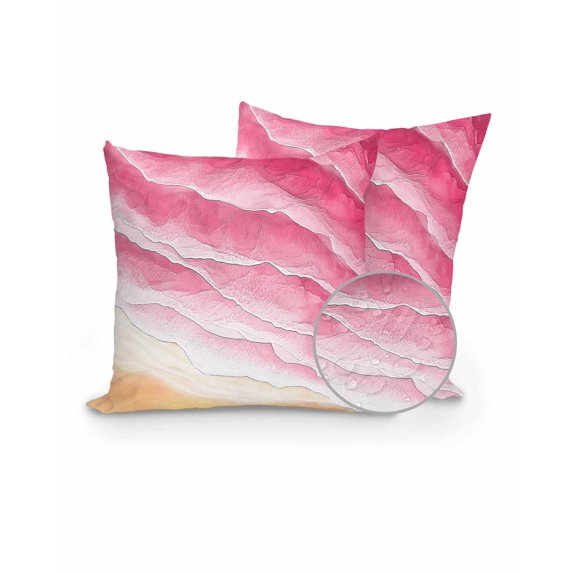 Outdoor Pillows Waterproof, Pink Beach Coastal Throw Pillows with Inserts Included, Summer Nautical Seaside Ocean Ombre Indoor Outdoor Decorative Lumbar Pillow for Bed/Couch/Patio 16"x16", 2Pcs