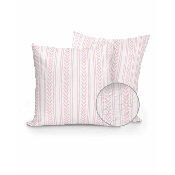 Outdoor Pillows Waterproof, Pink Botanical Throw Pillows with Inserts Included, Modern Farmhouse Striped Indoor Outdoor Decorative Lumbar Pillow for Bed/Couch/Patio 18"x18", 2Pcs