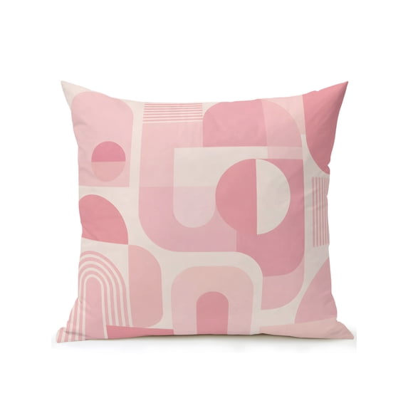 Outdoor Pillows Waterproof, Pink Geometric Bedding Throw Pillows with Insert for Couch Sofa Bed, Middle Century Abstract Boho Lines 16x16 Inch Pillowcases Decorative Camping Patio Pillow Set of 1