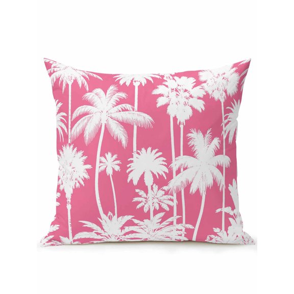 Outdoor Pillows Waterproof, Pink Palm Bedding Throw Pillows with Insert for Couch Sofa Bed, Tropical Coconut Trees Jungle Botanical 16x16 Inch Pillowcases Decorative Camping Patio Pillow Set of 1