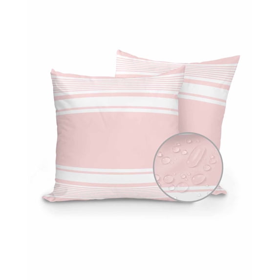 Outdoor Pillows Waterproof, Pink Striped Throw Pillows with Inserts Included, Modern Color Block Farmhouse Stripes Indoor Outdoor Decorative Lumbar Pillow for Bed/Couch/Patio 18"x18", 2Pcs