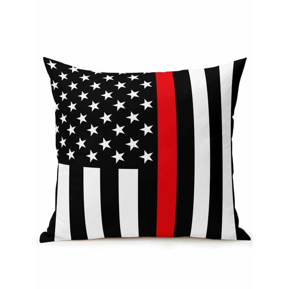 Outdoor Pillows Waterproof, Red American Flag Bedding Throw Pillows with Insert for Couch Sofa Bed, Black White Striped US Flag Stars 18x18 Inch Pillowcases Decorative Camping Patio Pillow Set of 1