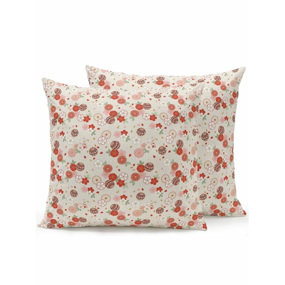 Outdoor Pillows Waterproof, Red Beige Rosebuds Bedding Throw Pillows with Insert for Couch Sofa Bed, Rustic RomanticFloral Botanical 16x16 Inch Pillowcases Decorative Camping Patio Pillow Set of 2