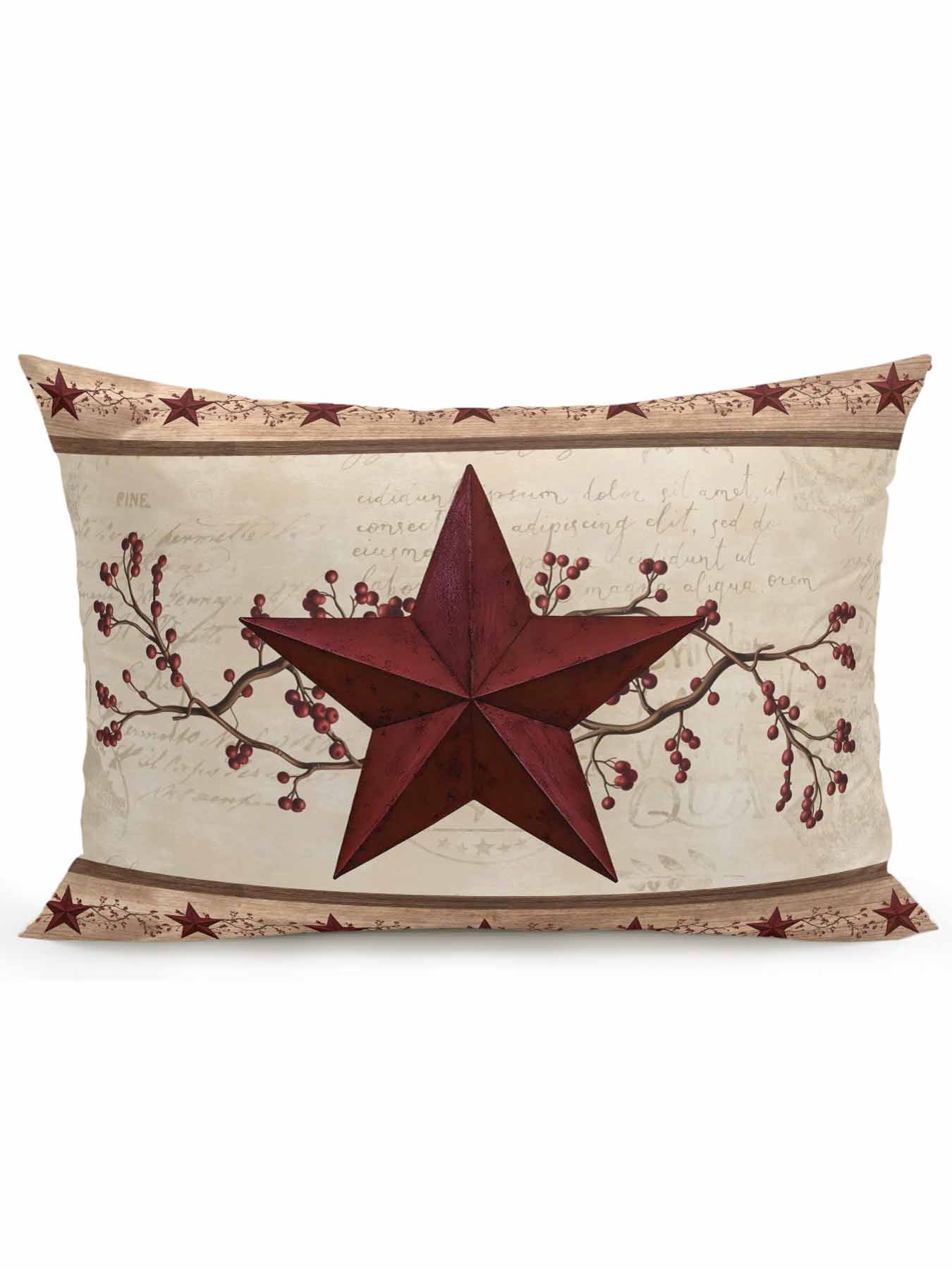 Outdoor Pillows Waterproof, Red Texas Star Rustic Bedding Throw Pillows with Insert for Couch Sofa Bed, Farmhouse Berry Brown Wooden 12x20 Inch Pillowcases Decorative Camping Patio Pillow Set of 1