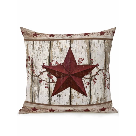 Outdoor Pillows Waterproof, Red Texas Star Vintage Bedding Throw Pillows with Insert for Couch Sofa Bed, Farmhouse Berry Grey Wooden 16x16 Inch Pillowcases Decorative Camping Patio Pillow Set of 1