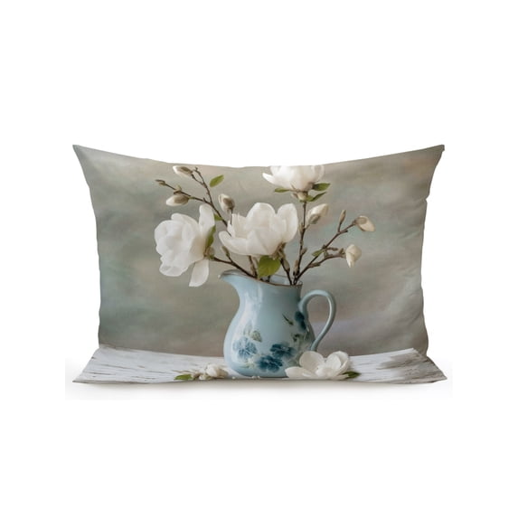 Outdoor Pillows Waterproof, Rustic Floral Bedding Throw Pillows with Insert for Couch Sofa Bed, White Magnolia Flowers Farmhouse Bottle Branch 12x20 Inch Pillowcases Decorative Patio Pillow Set of 1