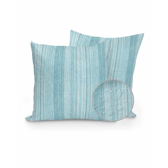 Outdoor Pillows Waterproof, Rustic Teal Throw Pillows with Inserts Included, Farmhouse Vertical Striped Art Indoor Outdoor Decorative Lumbar Pillow for Bed/Couch/Patio 18"x18", 2Pcs