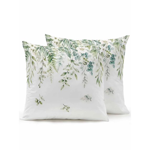 Outdoor Pillows Waterproof, Sage Green Eucalyptus Leaf Bedding Throw Pillows with Insert for Couch Sofa Bed, Rustic Floral Summer Retro Plants 16x16 Inch Pillowcases Decorative Patio Pillow Set of 2