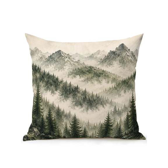 Outdoor Pillows Waterproof, Sage Green Forest Mountain Bedding Throw Pillows with Insert for Couch Sofa Bed, Pine Trees Artwork Serene 16x16 Inch Pillowcases Decorative Camping Patio Pillow Set of 1