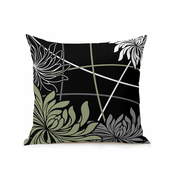 Outdoor Pillows Waterproof, Sage Green Grey Daisy Bedding Throw Pillows with Insert for Couch Sofa Bed, Rustic Flowers Abstract Stripes 18x18 Inch Pillowcases Decorative Camping Patio Pillow Set of 1