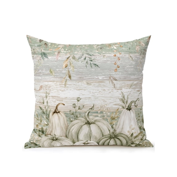 Outdoor Pillows Waterproof, Sage Green Pumpkin Fall Bedding Throw Pillows with Insert for Couch Sofa Bed, Thanksgiving Weeping Wooden 18x18 Inch Pillowcases Decorative Camping Patio Pillow Set of 1