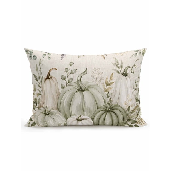 Outdoor Pillows Waterproof, Sage Green Pumpkins Fall Bedding Throw Pillows with Insert for Couch Sofa Bed, Thanksgiving Weeping Botanical Rustic 12x20 Inch Pillowcases Patio Pillow Set of 1