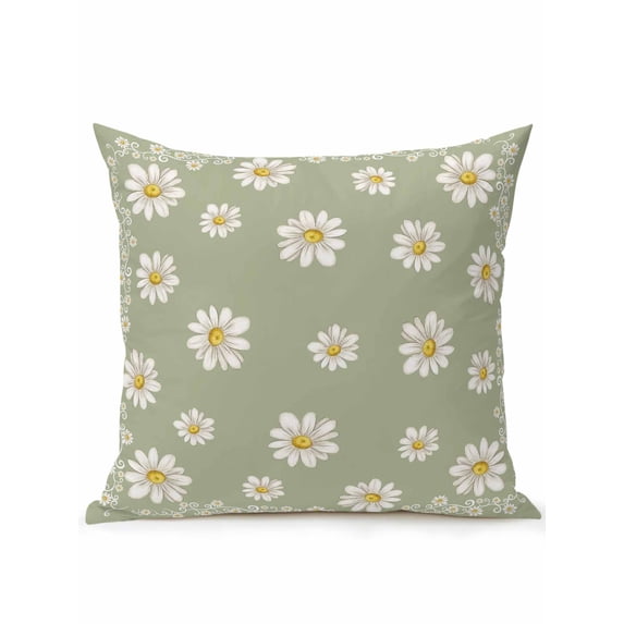 Outdoor Pillows Waterproof, Sage Green Spring Floral Bedding Throw Pillows with Insert for Couch Sofa Bed, Daisy Flowers Elegant Farmhouse Art 16x16 Inch Pillowcases Decorative Patio Pillow Set of 1