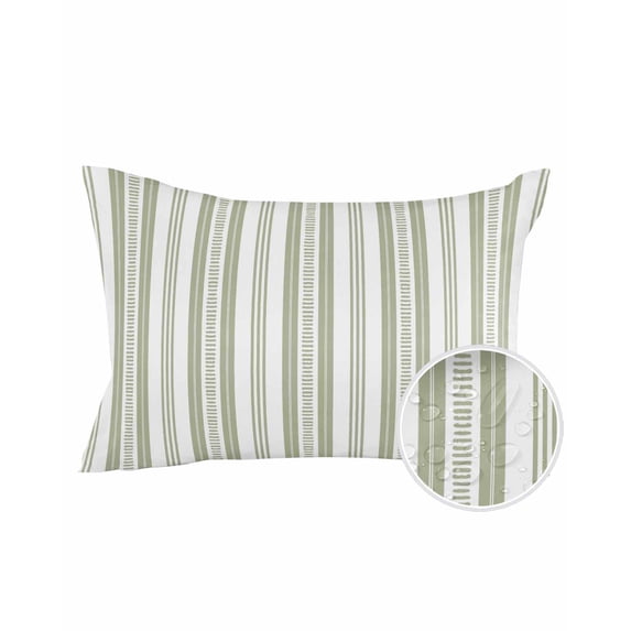 Outdoor Pillows Waterproof, Sage Green Striped Throw Pillows with Inserts Included, Farmhouse Stripes Modern Geometric Indoor Outdoor Decorative Lumbar Pillow for Bed/Couch/Patio 12"x20", 1Pcs