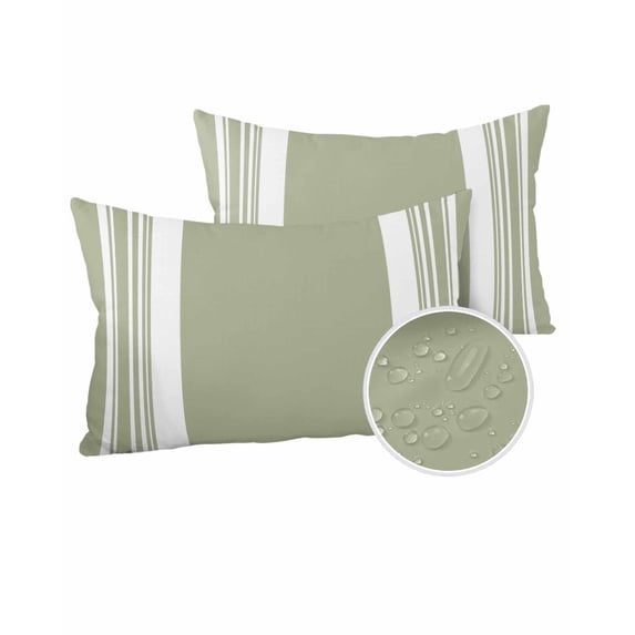 Outdoor Pillows Waterproof, Sage Green Throw Pillows with Inserts Included, Farmhouse Striped Vertical Art Modern Indoor Outdoor Decorative Lumbar Pillow for Bed/Couch/Patio 12"x20", 2Pcs