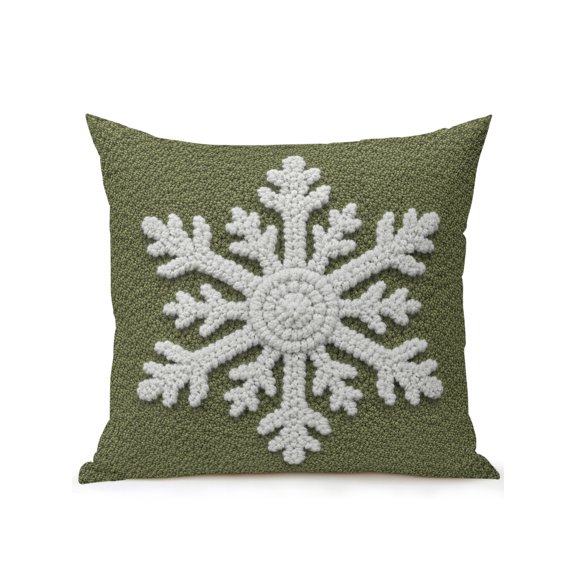 Outdoor Pillows Waterproof, Snowflakes Bedding Throw Pillows with Insert for Couch Sofa Bed, Christmas Green Winter Xmas Snow 16x16 Inch Pillowcases Decorative Camping Patio Pillow Set of 1
