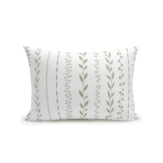 Outdoor Pillows Waterproof, Spring Botanical Bedding Throw Pillows with Insert for Couch Sofa Bed, Modern Simple Floral Stripes Sage Green 12x20 Inch Pillowcases Decorative Patio Pillow Set of 1