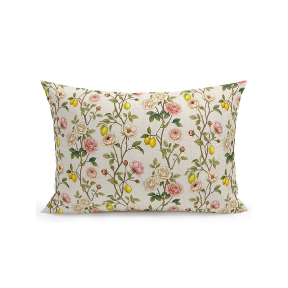 Outdoor Pillows Waterproof, Spring Floral Bedding Throw Pillows with Insert for Couch Sofa Bed, Summer Lemons Farmhouse Art Rustic 12x20 Inch Pillowcases Decorative Camping Patio Pillow Set of 1