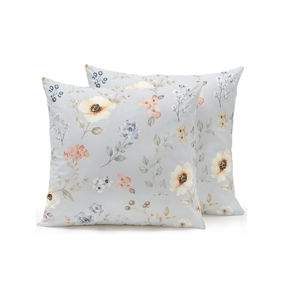 Outdoor Pillows Waterproof, Spring Flowers Bedding Throw Pillows with Insert for Couch Sofa Bed, Country Botanical Floral Leaves Branches 16x16 Inch Pillowcases Decorative Patio Pillow Set of 2
