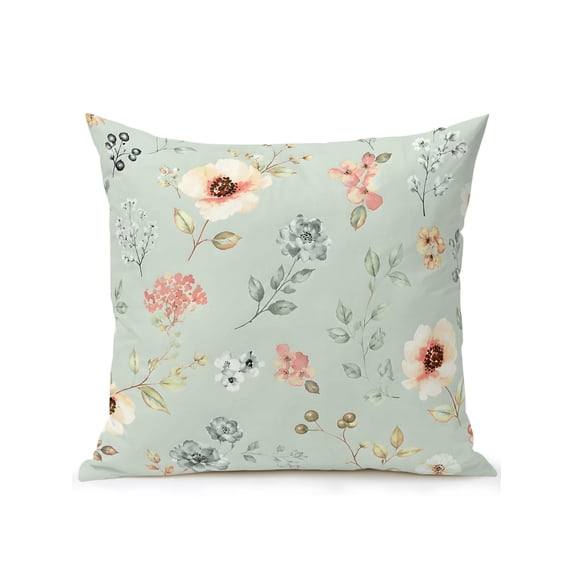 Outdoor Pillows Waterproof, Spring Flowers Bedding Throw Pillows with Insert for Couch Sofa Bed, Green Farmhouse Floral Leaves Branches 16x16 Inch Pillowcases Decorative Camping Patio Pillow Set of 1