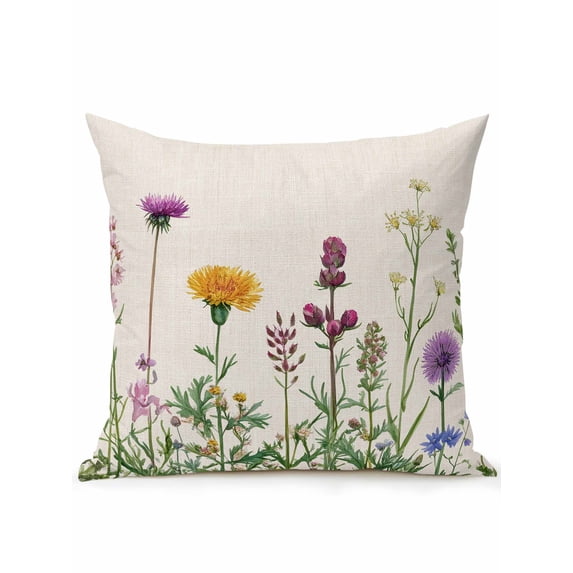 Outdoor Pillows Waterproof, Spring Flowers Bedding Throw Pillows with Insert for Couch Sofa Bed, Wild Floral Herb Botanical 16x16 Inch Pillowcases Decorative Camping Patio Pillow Set of 1
