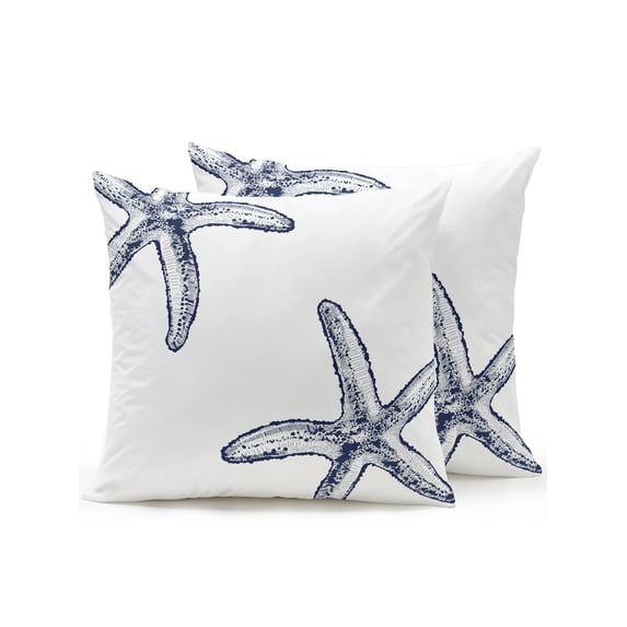 Outdoor Pillows Waterproof, Starfish Coastal Bedding Throw Pillows with Insert for Couch Sofa Bed, Seaside Nautical Summer Ocean Sea 16x16 Inch Pillowcases Decorative Camping Patio Pillow Set of 2