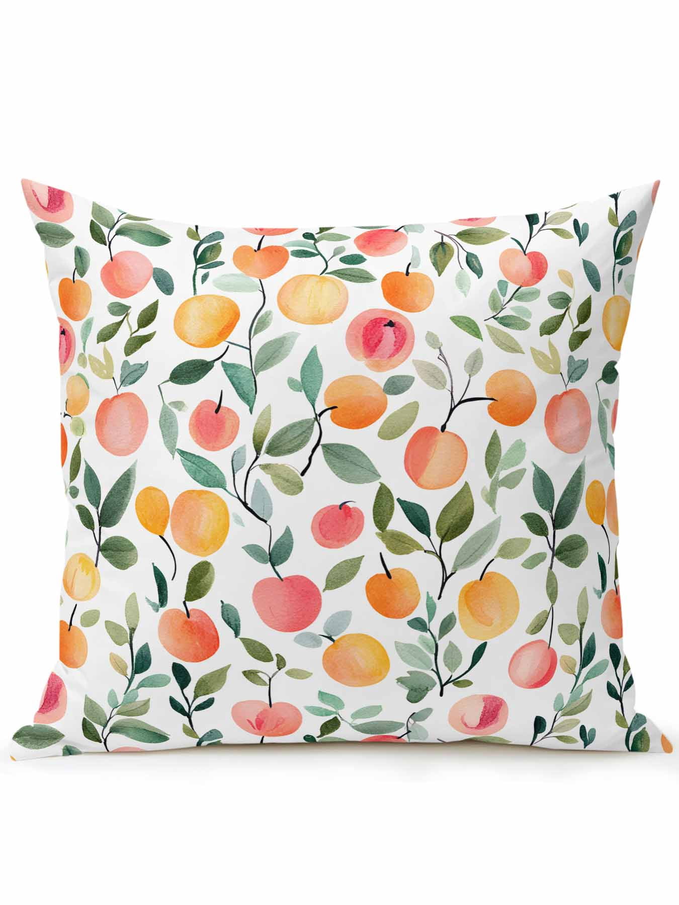 Outdoor Pillows Waterproof, Summer Fruits Bedding Throw Pillows with Insert for Couch Sofa Bed, Orange Peach Green Botanical Spring 18x18 Inch Pillowcases Decorative Camping Patio Pillow Set of 1