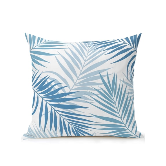 Outdoor Pillows Waterproof, Summer Palm Leaves Bedding Throw Pillows with Insert for Couch Sofa Bed, Tropical Botanical Minimalist Blue 16x16 Inch Pillowcases Decorative Camping Patio Pillow Set of 1