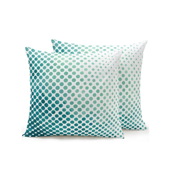 Outdoor Pillows Waterproof, Teal Blue Polka Dots Bedding Throw Pillows with Insert for Couch Sofa Bed, Modern Abstract Art Ombre 18x18 Inch Pillowcases Decorative Camping Patio Pillow Set of 2