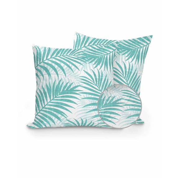 Outdoor Pillows Waterproof, Teal Palm Leaves Throw Pillows with Inserts Included, Summer Botanical Tropical Plants Indoor Outdoor Decorative Lumbar Pillow for Bed/Couch/Patio 18"x18", 2Pcs