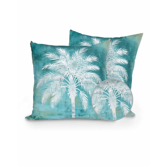 Outdoor Pillows Waterproof, Teal Summer Palm Tree Throw Pillows with Inserts Included, Coastal Beach Tropical Botanical Vintage Indoor Outdoor Decorative Lumbar Pillow for Bed/Couch 18"x18", 2Pcs