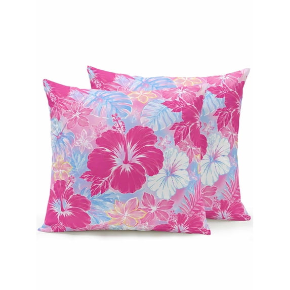 Outdoor Pillows Waterproof, Tropical Leaves Bedding Throw Pillows with Insert for Couch Sofa Bed, Summer Monstera Palm Plants Flowers Watercolor 16x16 Inch Pillowcases Patio Pillow Set of 2