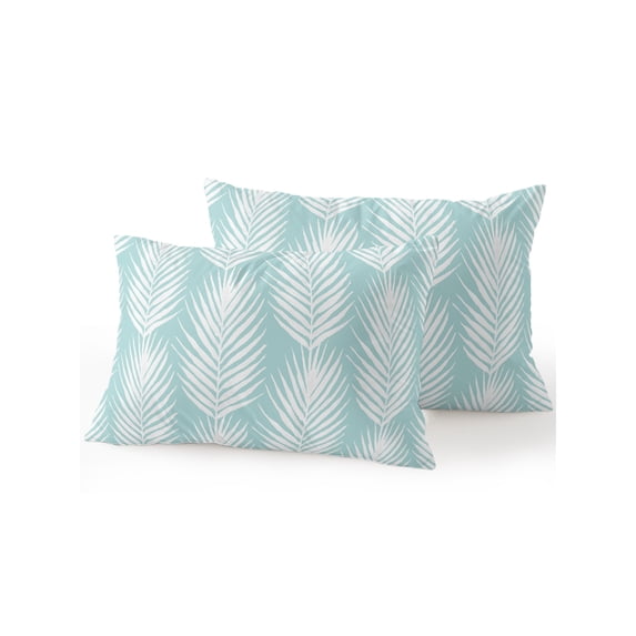 Outdoor Pillows Waterproof, Tropical Palm Leaves Bedding Throw Pillows with Insert for Couch Sofa Bed, Turquoise Summer Tree Botanical Plants 12x20 Inch Pillowcases Decorative Patio Pillow Set of 2