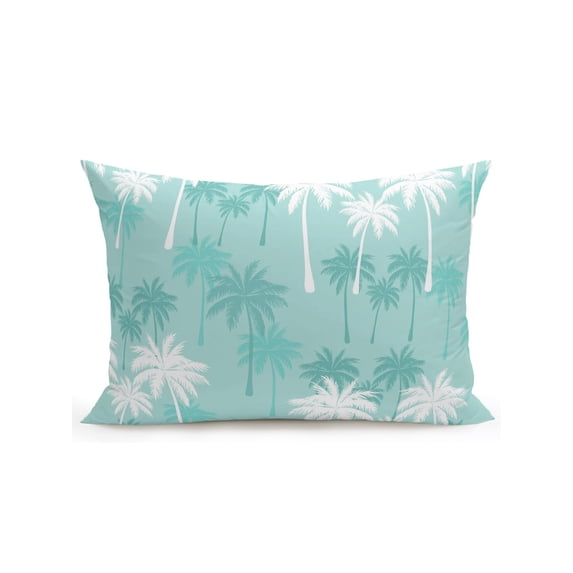 Outdoor Pillows Waterproof, Tropical Palm Tree Bedding Throw Pillows with Insert for Couch Sofa Bed, Turquoise White Plants Coastal Leaf Beach 12x20 Inch Pillowcases Decorative Patio Pillow Set of 1