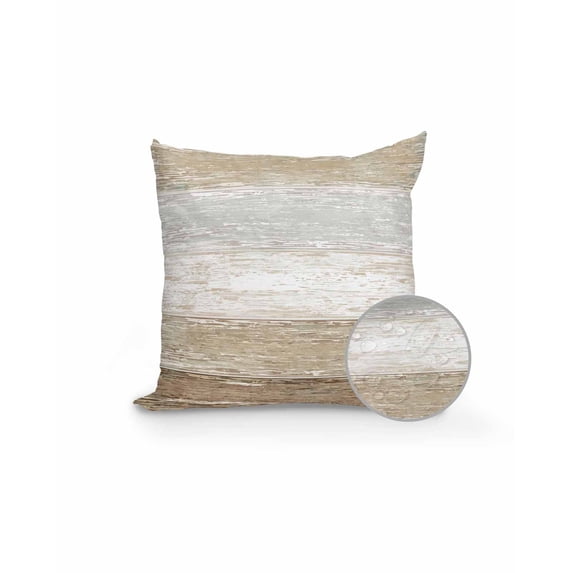 Outdoor Pillows Waterproof, Vintage Brown Grey Throw Pillows with Inserts Included, Farmhouse Barn Wooden Striped Indoor Outdoor Decorative Lumbar Pillow for Bed/Couch/Patio 16"x16", 1Pcs