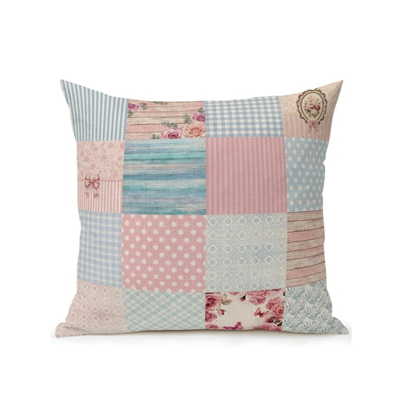 Outdoor Pillows Waterproof, Vintage Patchwork Bedding Throw Pillows with Insert for Couch Sofa Bed, Country Floral Farm Checkered Wooden Plank 18x18 Inch Pillowcases Decorative Patio Pillow Set of 1