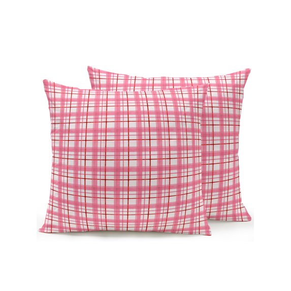 Outdoor Pillows Waterproof, Vintage Plaid Bedding Throw Pillows with Insert for Couch Sofa Bed, Pink Modern Checkered Farmhouse Stripes 16x16 Inch Pillowcases Decorative Camping Patio Pillow Set of 2