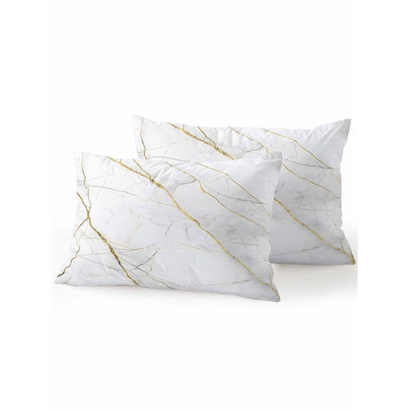 Outdoor Pillows Waterproof, White Gold Marble Bedding Throw Pillows with Insert for Couch Sofa Bed, Modern Farmhouse Abstract Patterned 12x20 Inch Pillowcases Decorative Patio Pillow Set of 2