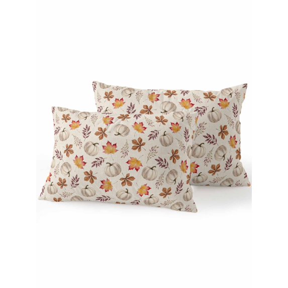 Outdoor Pillows Waterproof, White Pumpkins Fall Bedding Throw Pillows with Insert for Couch Sofa Bed, Thanksgiving Maple Leaves Beige 12x20 Inch Pillowcases Decorative Camping Patio Pillow Set of 2
