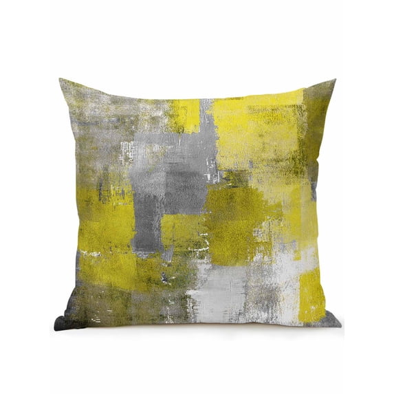 Outdoor Pillows Waterproof, Yellow Grey Bedding Throw Pillows with Insert for Couch Sofa Bed, Modern Oil Painted Abstract Art Aesthetics 18x18 Inch Pillowcases Decorative Patio Pillow Set of 1