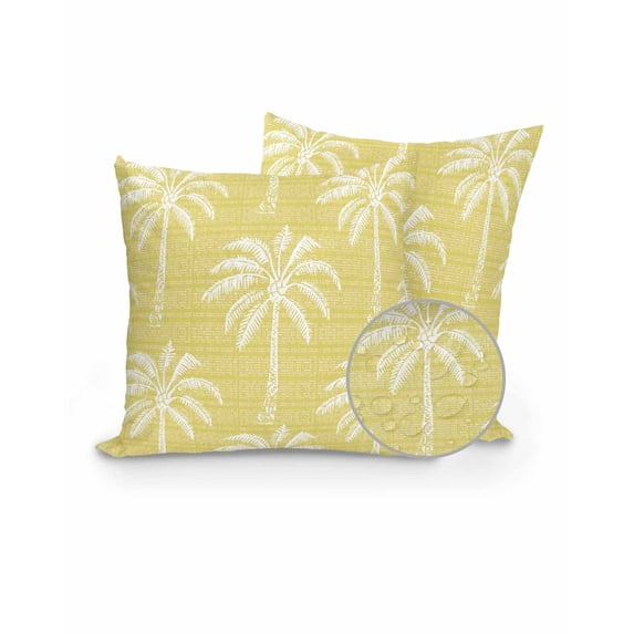 Outdoor Pillows Waterproof, Yellow Palm Tree Throw Pillows with Inserts Included, Summer Botanical Tropical Tree Indoor Outdoor Decorative Lumbar Pillow for Bed/Couch/Patio 16"x16", 2Pcs