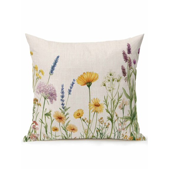 Outdoor Pillows Waterproof, Yellow Spring Floral Bedding Throw Pillows with Insert for Couch Sofa Bed, Summer Flowers Botanical Rustic 18x18 Inch Pillowcases Decorative Camping Patio Pillow Set of 1