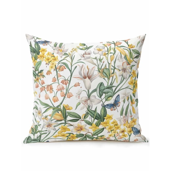 Outdoor Pillows Waterproof, Yellow White Floral Bedding Throw Pillows with Insert for Couch Sofa Bed, Spring Farmhouse Flowers Botanical 18x18 Inch Pillowcases Decorative Patio Pillow Set of 1